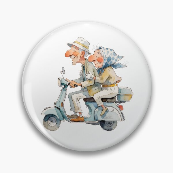 Item preview, Happy elderly couple on a scooter – Funny romantic illustration - Grandma and Grandpa on the road designed and sold by Connys Colorful World.