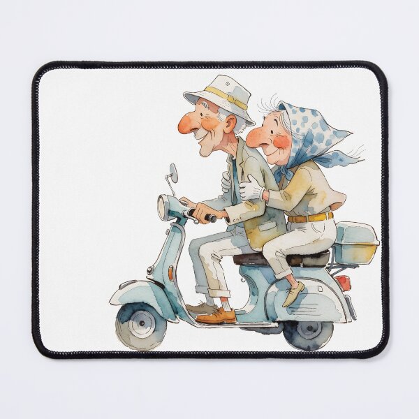 Item preview, Happy elderly couple on a scooter – Funny romantic illustration - Grandma and Grandpa on the road designed and sold by Connys Colorful World.