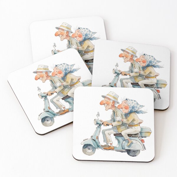 Item preview, Happy elderly couple on a scooter – Funny romantic illustration - Grandma and Grandpa on the road designed and sold by Connys Colorful World.