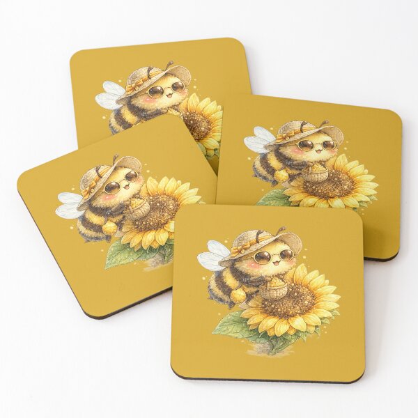 Item preview, Kawaii Bee Watercolor – Cute Summer Bee with Sunflower Cottagecore Illustration designed and sold by MagicMakerPh.
