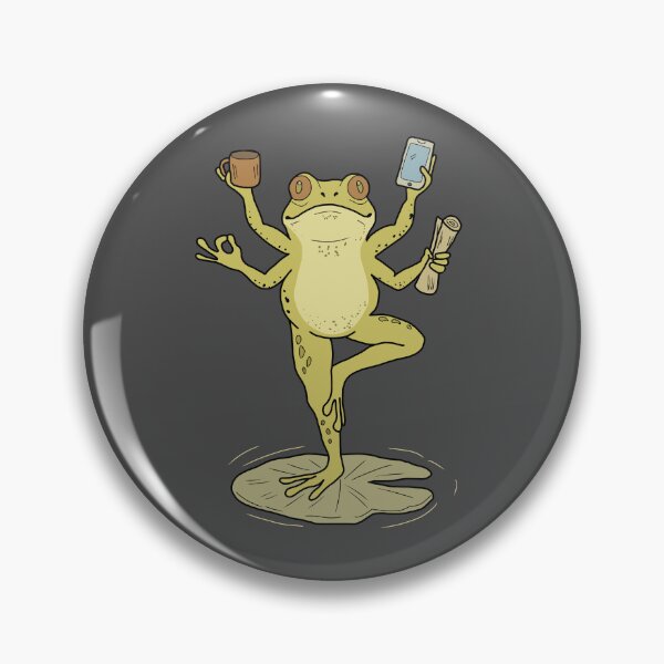 Item preview, Frog multitasking yoga pose on lily pad — funny meditation illustration designed and sold by LeshanArt.