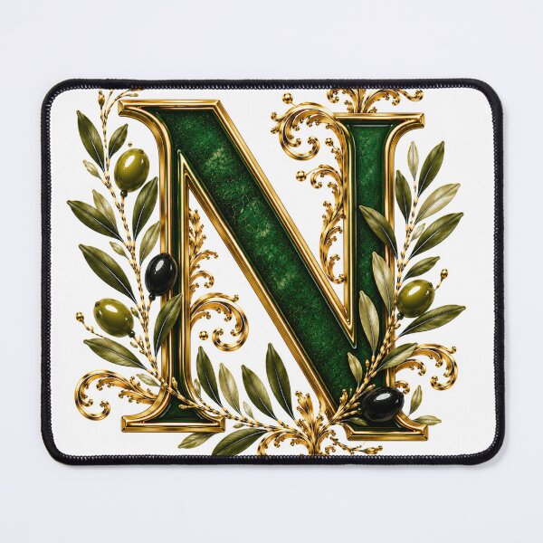 Item preview, Elegant Letter N Monogram with Olive Branches & Gold Botanical Design | Luxury Green Floral Initial designed and sold by MoodLay.