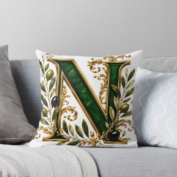 Item preview, Elegant Letter N Monogram with Olive Branches & Gold Botanical Design | Luxury Green Floral Initial designed and sold by MoodLay.