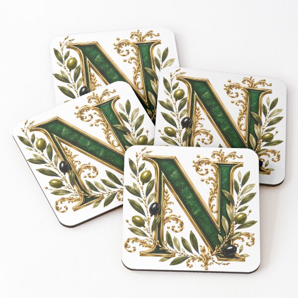 Item preview, Elegant Letter N Monogram with Olive Branches & Gold Botanical Design | Luxury Green Floral Initial designed and sold by MoodLay.