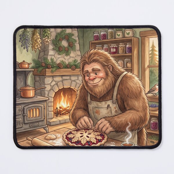 Item preview, Bigfoot's Berry Pie Club | Cozy Cottagecore Sasquatch Baking Watercolor Illustration designed and sold by Whimwick.