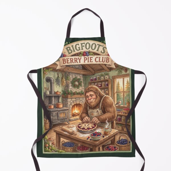 Item preview, Bigfoot's Berry Pie Club | Cozy Cottagecore Sasquatch Baking Watercolor Illustration designed and sold by Whimwick.