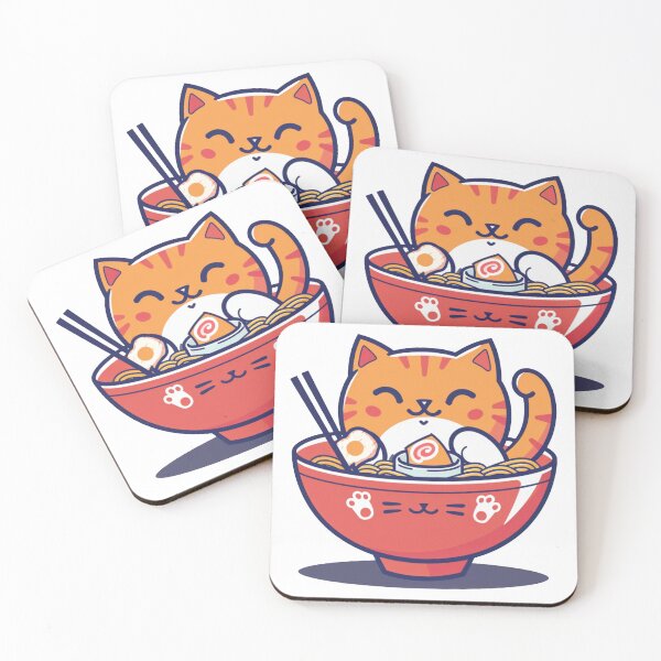 Item preview, Kawaii Cat Eating Ramen Noodles Cute Japanese Food Anime Sticker designed and sold by VectorForge.