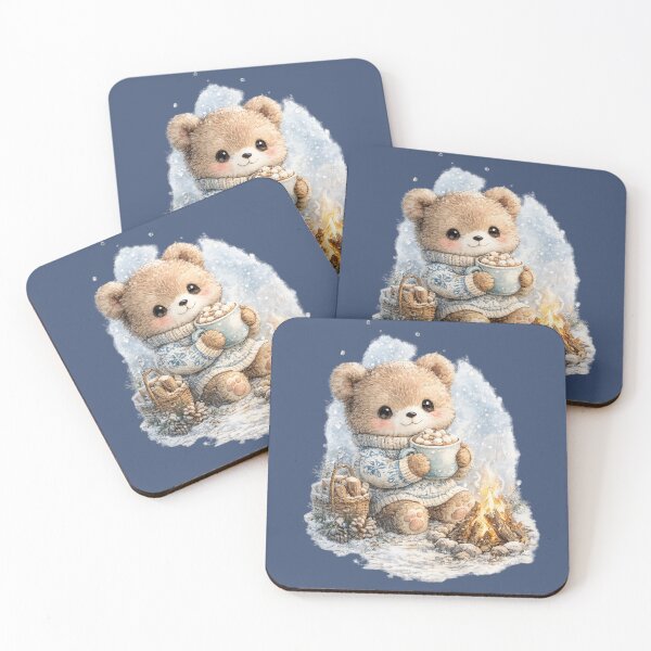 Item preview, Chibi Teddy Bear Watercolor – Cozy Winter Bear with Hot Chocolate Christmas Art designed and sold by MagicMakerPh.