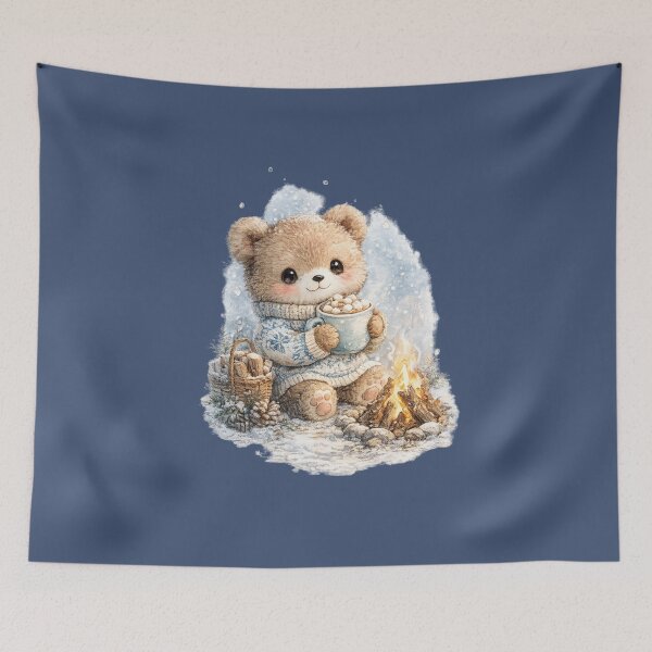Item preview, Chibi Teddy Bear Watercolor – Cozy Winter Bear with Hot Chocolate Christmas Art designed and sold by MagicMakerPh.