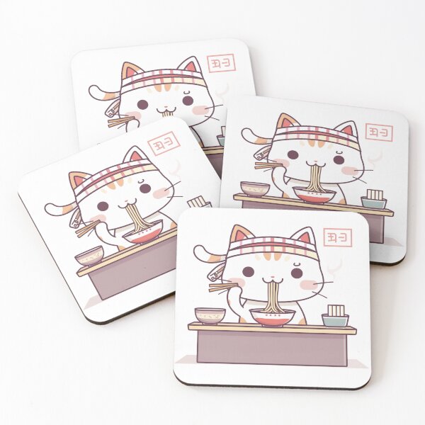 Item preview, Kawaii Cat Eating Ramen Noodles Cute Japanese Food Anime Sticker designed and sold by VectorForge.