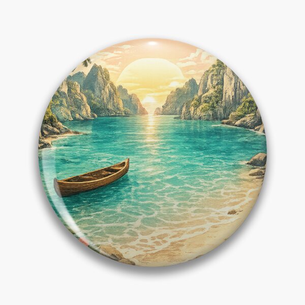Item preview, Tropical Island Paradise: Turquoise Lagoon Wooden Boat Beach Sunset designed and sold by irfanshikh.