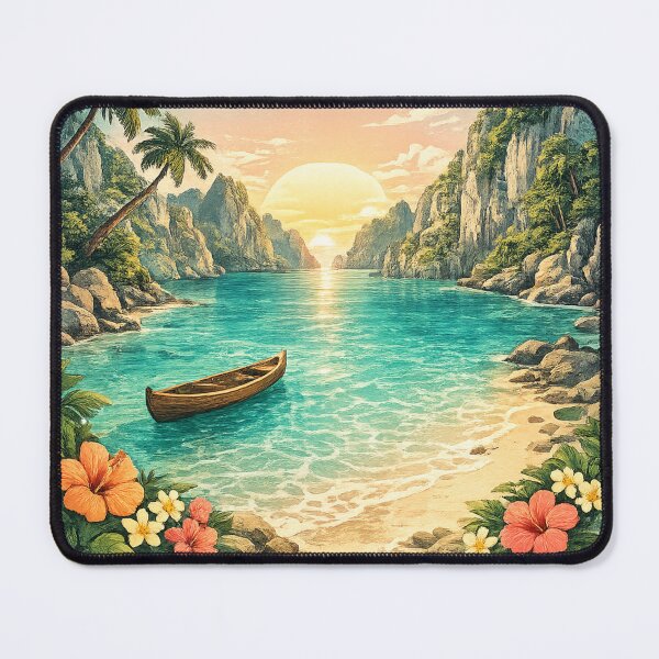 Item preview, Tropical Island Paradise: Turquoise Lagoon Wooden Boat Beach Sunset designed and sold by irfanshikh.