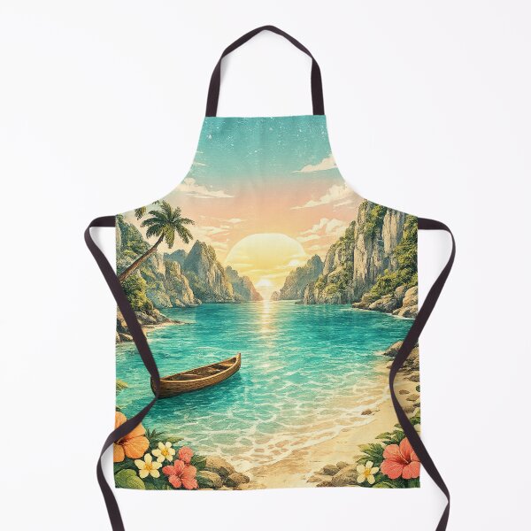 Item preview, Tropical Island Paradise: Turquoise Lagoon Wooden Boat Beach Sunset designed and sold by irfanshikh.