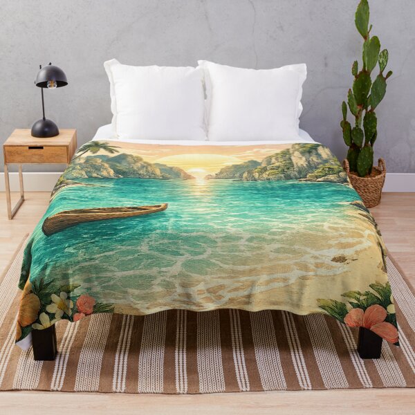 Item preview, Tropical Island Paradise: Turquoise Lagoon Wooden Boat Beach Sunset designed and sold by irfanshikh.