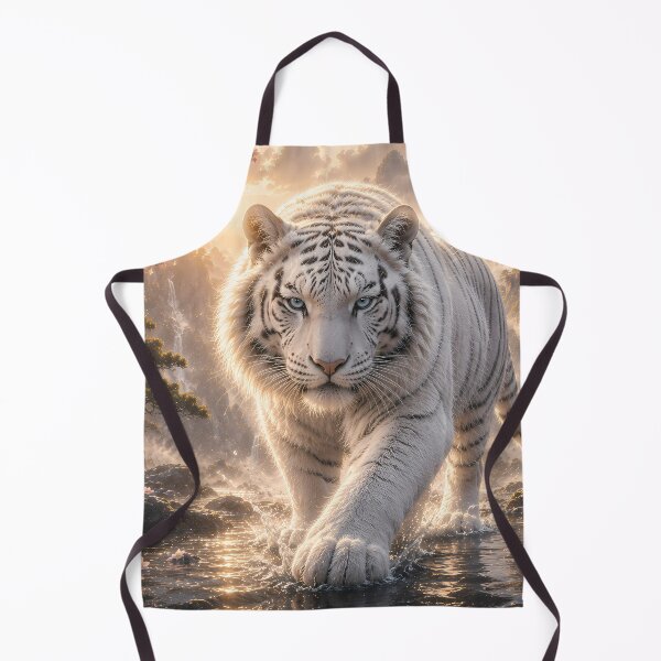 Item preview, Majestic White Tiger Walking Through Sacred Waterfalls | Fantasy Wildlife Digital Art designed and sold by ManJiangHong.