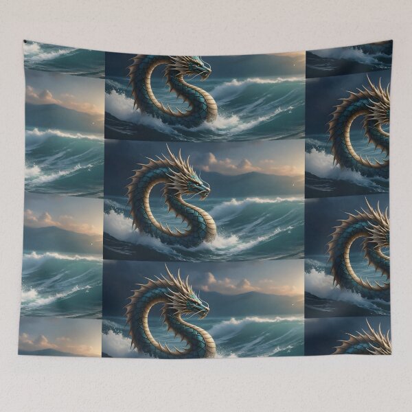 Item preview, Sea Dragon Ocean Fantasy Art | Mythical Creature Illustration | Blue Dragon Waves Artwork designed and sold by Bhaskar Digital Art.