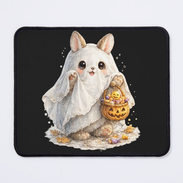 Item preview, Kawaii Ghost Bunny Halloween Watercolor Art – Cute Spooky Rabbit with Candy Basket designed and sold by MagicMakerPh.