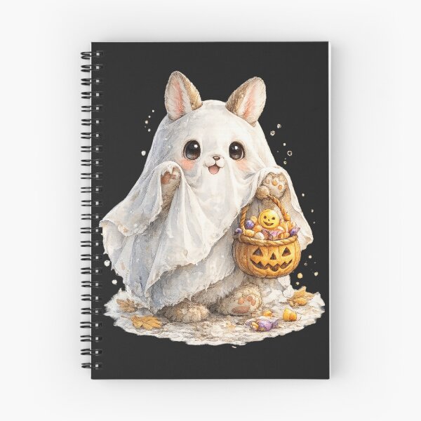 Item preview, Kawaii Ghost Bunny Halloween Watercolor Art – Cute Spooky Rabbit with Candy Basket designed and sold by MagicMakerPh.