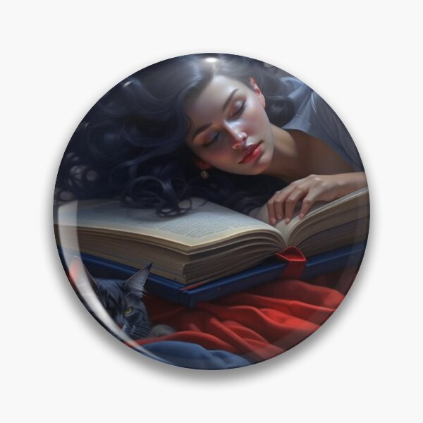 Item preview, Sleeping Girl with Cat on Big Open Book Dark Academia Art designed and sold by UmSkelig834.