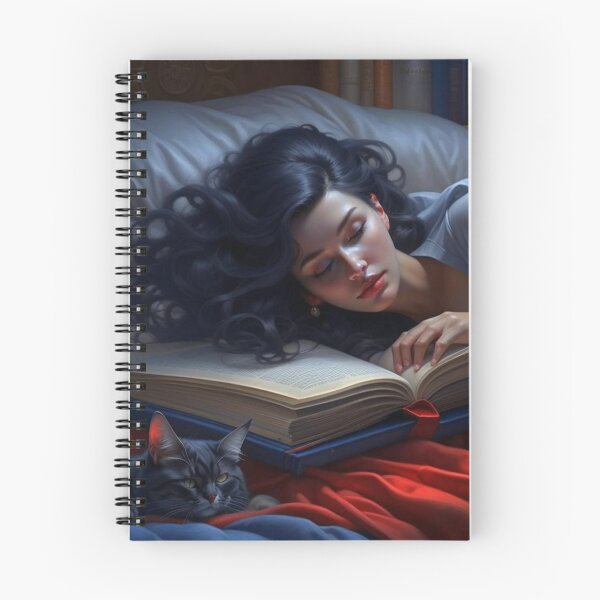 Item preview, Sleeping Girl with Cat on Big Open Book Dark Academia Art designed and sold by UmSkelig834.