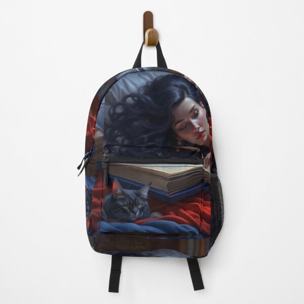 Item preview, Sleeping Girl with Cat on Big Open Book Dark Academia Art designed and sold by UmSkelig834.