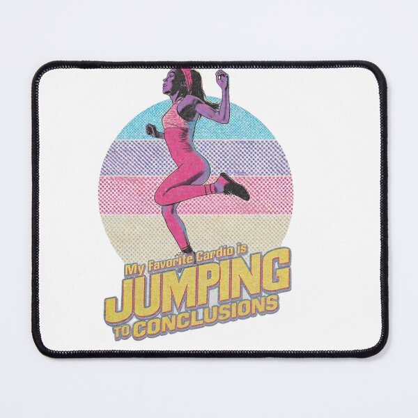 Item preview, Funny 80s Fitness Overthinking T-Shirt - Jumping to Conclusions Cardio Tee, Retro Aerobic Aesthetic Shirt, Neon Vintage Mental Health Humor designed and sold by NikaRka.