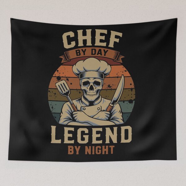 Item preview, Chef By Day Legend By Night Skull Chef Vintage Retro Cooking T-Shirt Design designed and sold by phsycartwork.