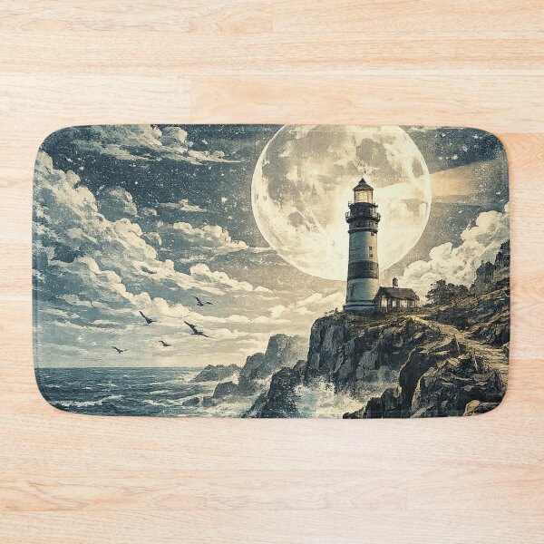 Item preview, Moonlit Lighthouse: Full Moon Starry Night Coastal Beacon Romantic designed and sold by irfanshikh.