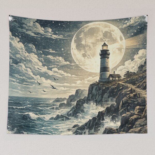 Item preview, Moonlit Lighthouse: Full Moon Starry Night Coastal Beacon Romantic designed and sold by irfanshikh.