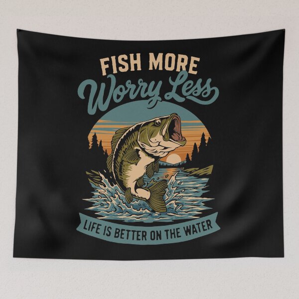 Item preview, Fish More Worry Less Bass Fishing Vintage Retro Fisherman T-Shirt Design designed and sold by phsycartwork.