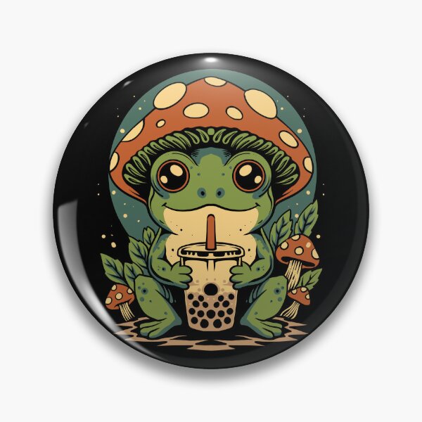 Item preview, Cute Frog Drinking Bubble Tea Kawaii Mushroom Cottagecore Vintage T-Shirt Design designed and sold by phsycartwork.