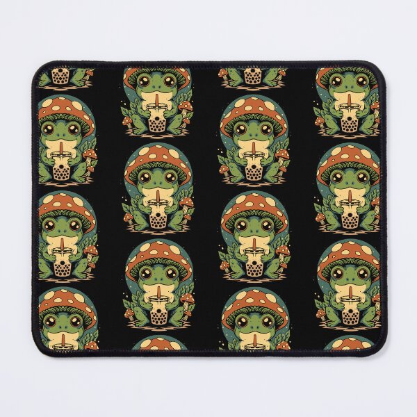 Item preview, Cute Frog Drinking Bubble Tea Kawaii Mushroom Cottagecore Vintage T-Shirt Design designed and sold by phsycartwork.