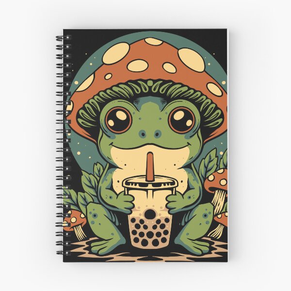Item preview, Cute Frog Drinking Bubble Tea Kawaii Mushroom Cottagecore Vintage T-Shirt Design designed and sold by phsycartwork.