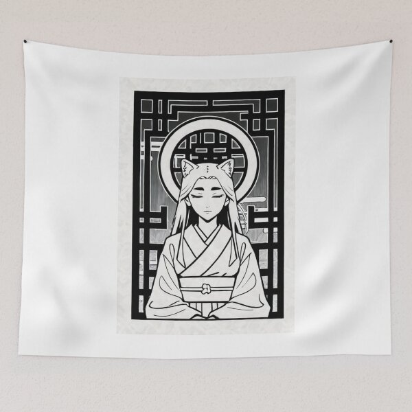 Item preview, Art - Stylized Cat Girl, Zen Meditation in Manga Style designed and sold by AnimeShin.