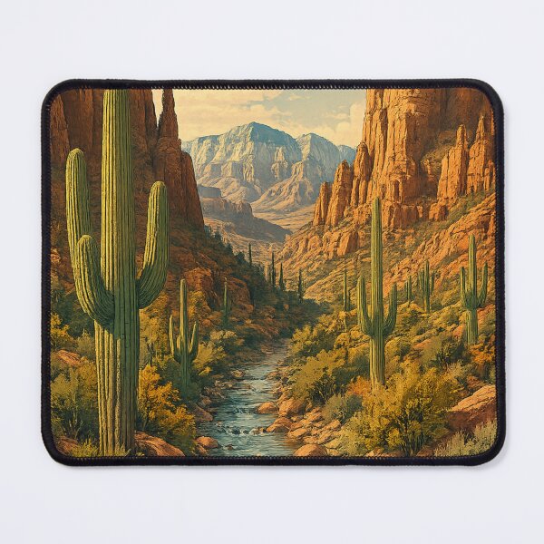 Item preview, Desert Canyon Stream: Saguaro Cactus Southwest Landscape Golden Hour designed and sold by irfanshikh.