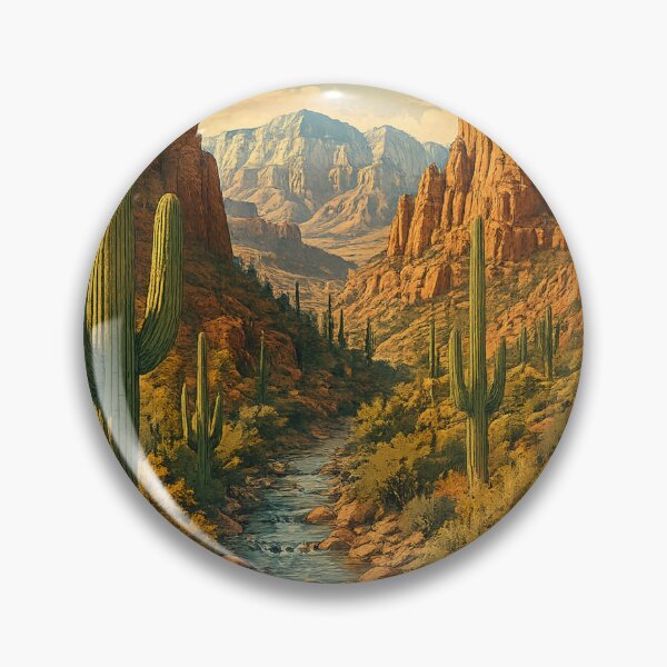 Item preview, Desert Canyon Stream: Saguaro Cactus Southwest Landscape Golden Hour designed and sold by irfanshikh.