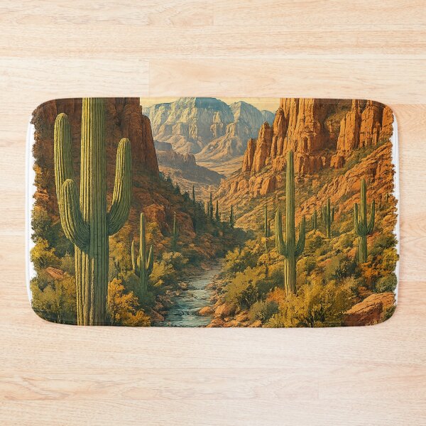 Item preview, Desert Canyon Stream: Saguaro Cactus Southwest Landscape Golden Hour designed and sold by irfanshikh.