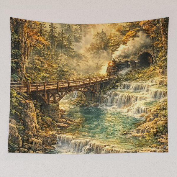 Item preview, Steampunk Train: Vintage Steam Engine Forest Tunnel Adventure Fantasy designed and sold by irfanshikh.