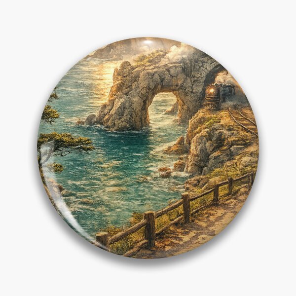 Item preview, Coastal Railway Tunnel: Steam Train Rock Arch Sunset Seaside Adventure designed and sold by irfanshikh.