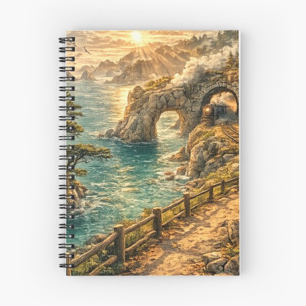 Item preview, Coastal Railway Tunnel: Steam Train Rock Arch Sunset Seaside Adventure designed and sold by irfanshikh.