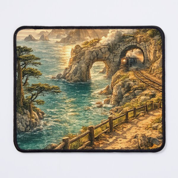 Item preview, Coastal Railway Tunnel: Steam Train Rock Arch Sunset Seaside Adventure designed and sold by irfanshikh.