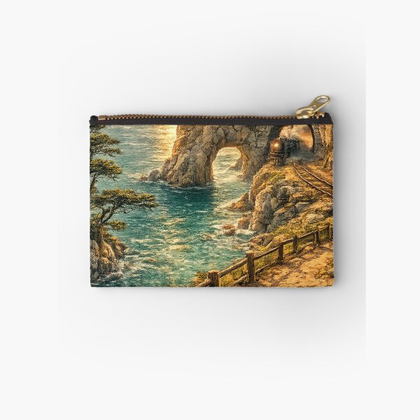Item preview, Coastal Railway Tunnel: Steam Train Rock Arch Sunset Seaside Adventure designed and sold by irfanshikh.
