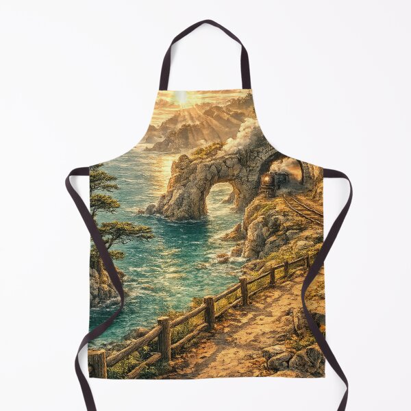 Item preview, Coastal Railway Tunnel: Steam Train Rock Arch Sunset Seaside Adventure designed and sold by irfanshikh.