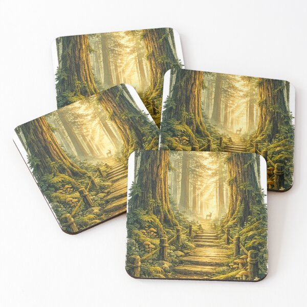 Item preview, Enchanted Old Growth Forest: Ancient Redwood Trees Sunlit Path Mystical designed and sold by irfanshikh.