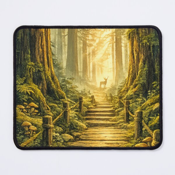 Item preview, Enchanted Old Growth Forest: Ancient Redwood Trees Sunlit Path Mystical designed and sold by irfanshikh.