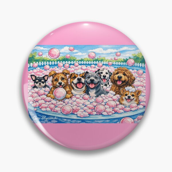 Item preview, Bubble Bath Buddies – Playful Dog Pool Party designed and sold by The Art Queen Of Michigan .
