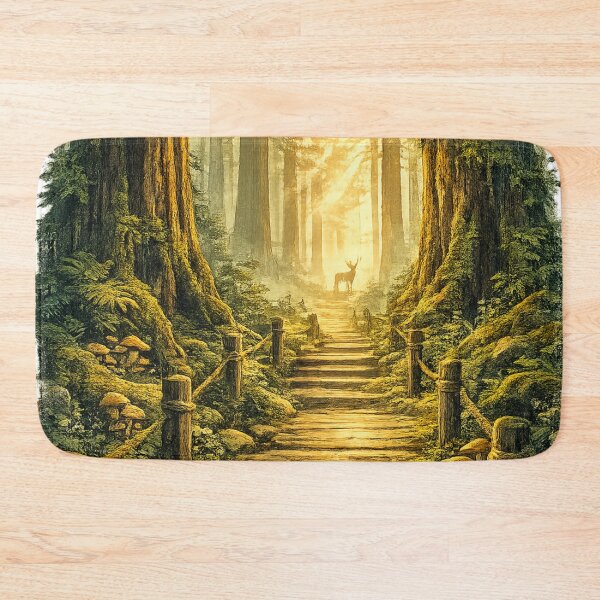 Item preview, Enchanted Old Growth Forest: Ancient Redwood Trees Sunlit Path Mystical designed and sold by irfanshikh.