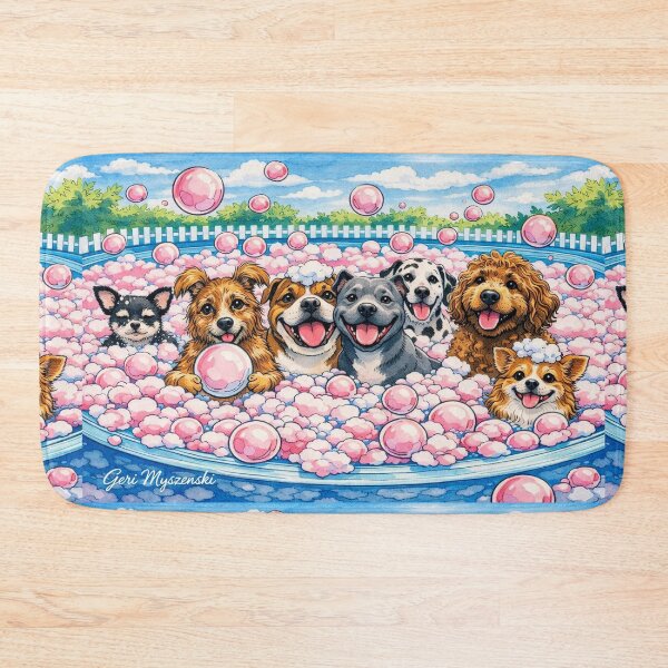 Item preview, Bubble Bath Buddies – Playful Dog Pool Party designed and sold by The Art Queen Of Michigan .