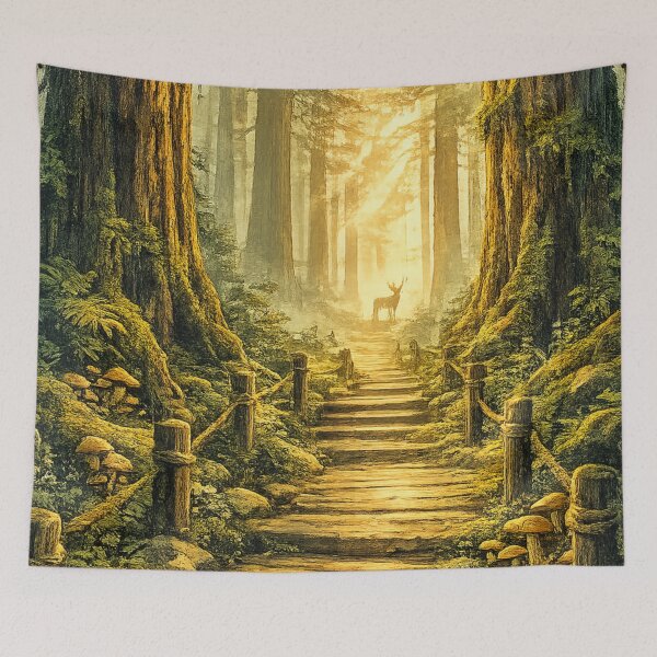 Item preview, Enchanted Old Growth Forest: Ancient Redwood Trees Sunlit Path Mystical designed and sold by irfanshikh.