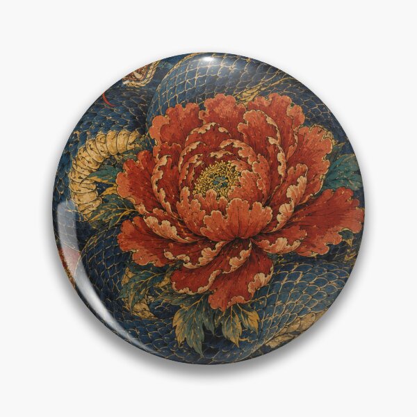 Item preview, Ukiyo-e Serpent & Peony — Japanese Woodblock Tattoo Art designed and sold by JYUMARU.